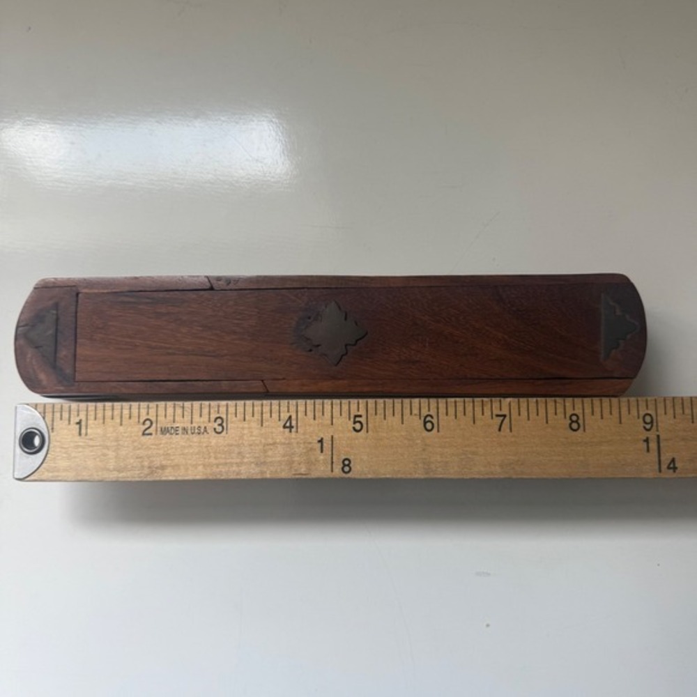 Vintage Storage Box With Brass Decoration Wooden Incense Stick Holder pencil - Picture 7 of 9